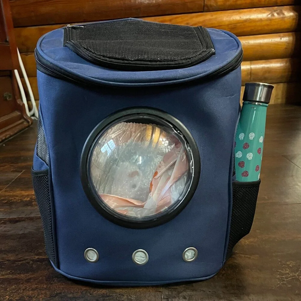 Navy Cat Bubble Backpack Cat Carrier, Polyester & Mesh w/Air Holes, 17
